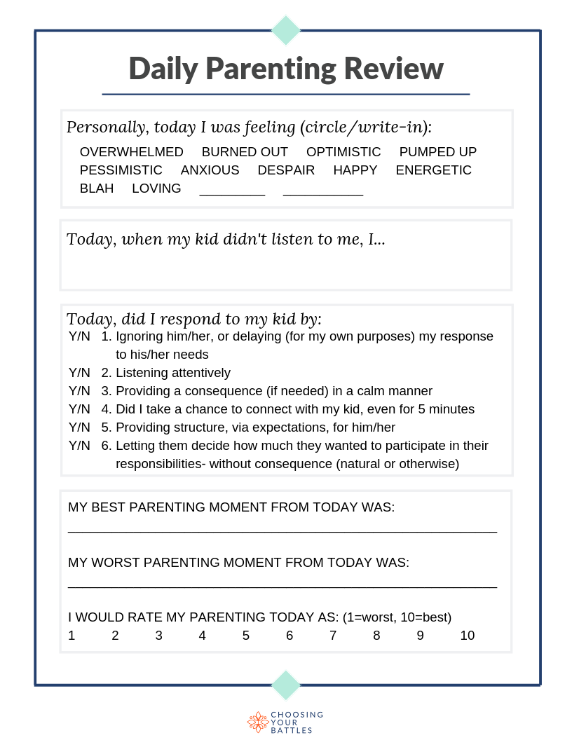 Daily Parenting Worksheet Choosing Your Battles